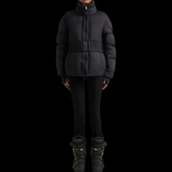 Doudoune courte Coronel nylon noir capuche ceinture Moncler Grenoble