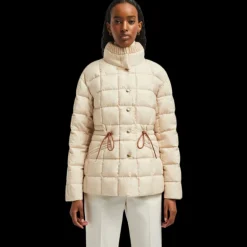 Doudoune courte MONCLER Antigone nylon beige col maille