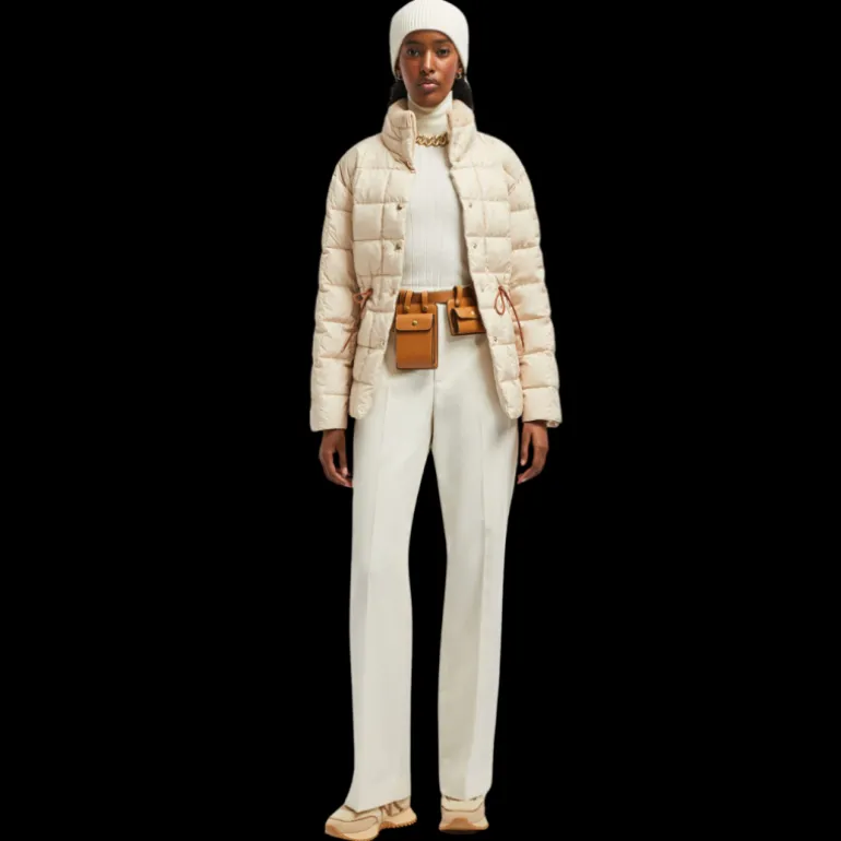 Doudoune courte MONCLER Antigone nylon beige col maille
