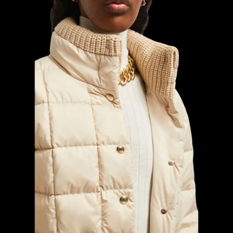 Doudoune courte MONCLER Antigone nylon beige col maille