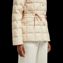 Doudoune courte MONCLER Antigone nylon beige col maille