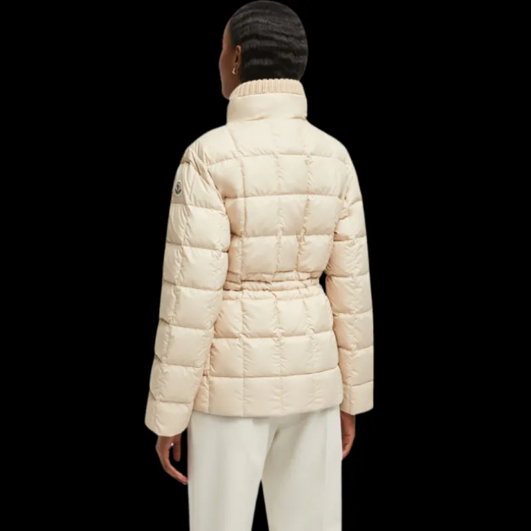 Doudoune courte MONCLER Antigone nylon beige col maille