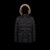 Doudoune courte MONCLER Clunye capuche fourrrure nylon bleu marine