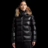 Doudoune courte MONCLER Mairefur nyon noir capuche fourrure shearling