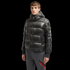 doudoune courte MONCLER Maljasset col bomber nylon brillant gris