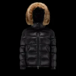 Doudoune courte MONCLER Mairefur nyon noir capuche fourrure shearling