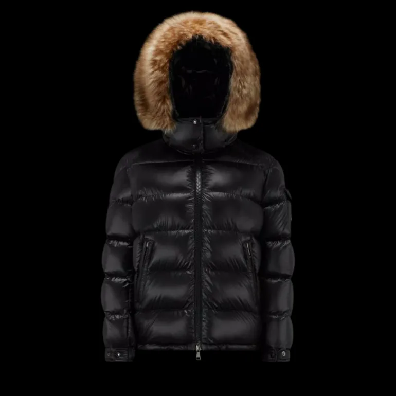 Doudoune courte MONCLER Mairefur nyon noir capuche fourrure shearling