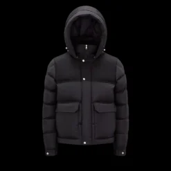 Doudoune courte MONCLER Mussala Nylon Noir Flanelle epaules