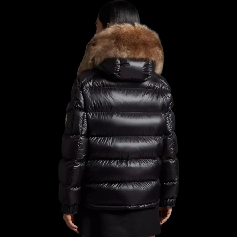 Doudoune courte MONCLER Mairefur nyon noir capuche fourrure shearling