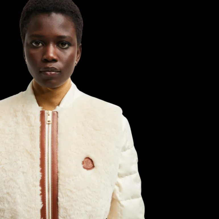 Doudoune longue gilet sans manches MONCLER Sorbier bouclette écru