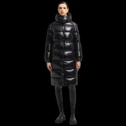 Doudoune longue MONCLER Cavettaz oversize nylon laqué noir capuche