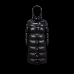 Doudoune longue MONCLER Cavettaz oversize nylon laqué noir capuche
