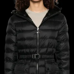 Doudoune longue MONCLER Sedan nylon noir mat ceinture poches