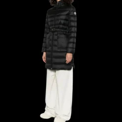 Doudoune longue MONCLER Sedan nylon noir mat ceinture poches