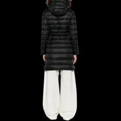 Doudoune longue MONCLER Sedan nylon noir mat ceinture poches