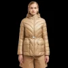 Doudoune mi-longue à capuche MONCLER Argenno nylon beige ceinture