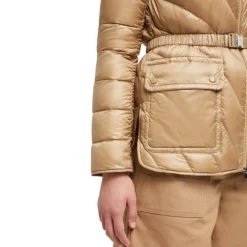 Doudoune mi-longue à capuche MONCLER Argenno nylon beige ceinture