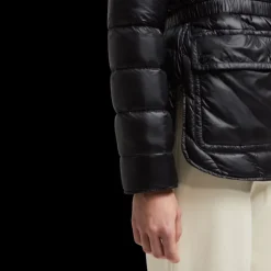 Doudoune mi-longue à capuche MONCLER Argenno nylon noir ceinture