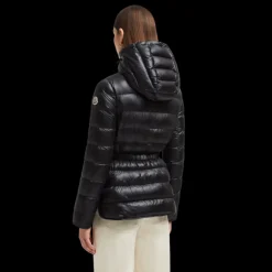 Doudoune mi-longue à capuche MONCLER Argenno nylon noir ceinture