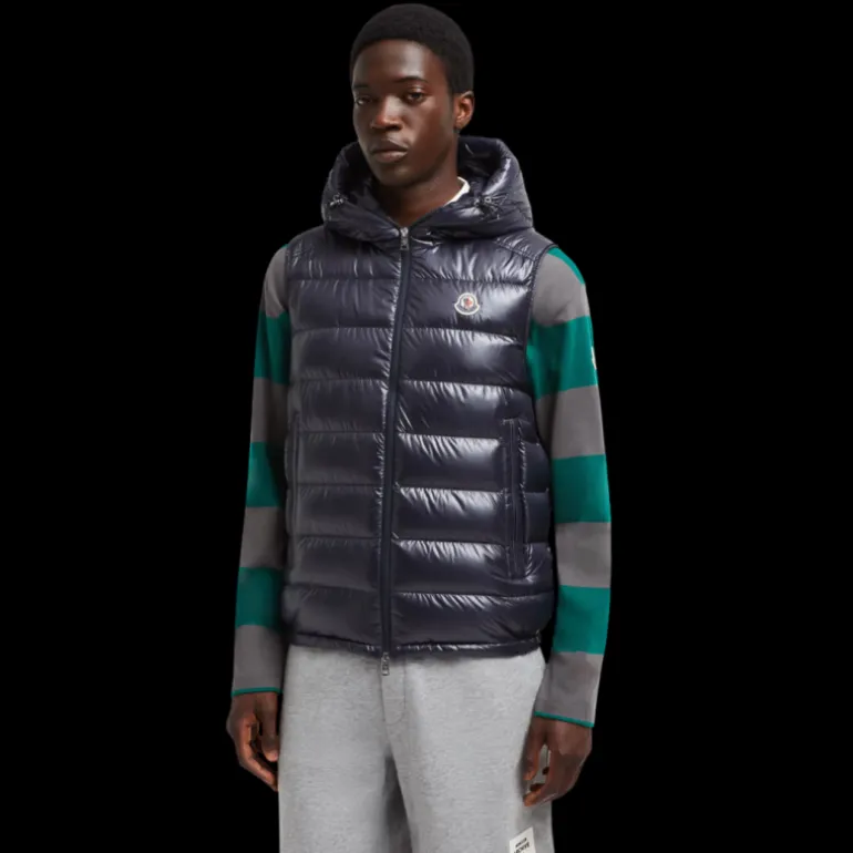 Doudoune sans manche MONCLER Barant capuche nylon bleu marine