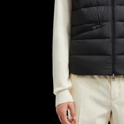 Doudoune sans manches gilet MONCLER Lechtal nylon noir logo cuir noir