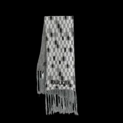 Echarpe AMIRI laine mohair alpaga damier gris noir Franges