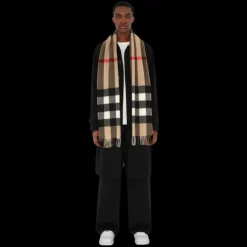Echarpe BURBERRY cachemire check gros carreaux beige