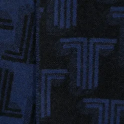 Echarpe LANVIN franges laine cachemire noir logo L Bleu