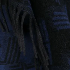 Echarpe LANVIN franges laine cachemire noir logo L Bleu