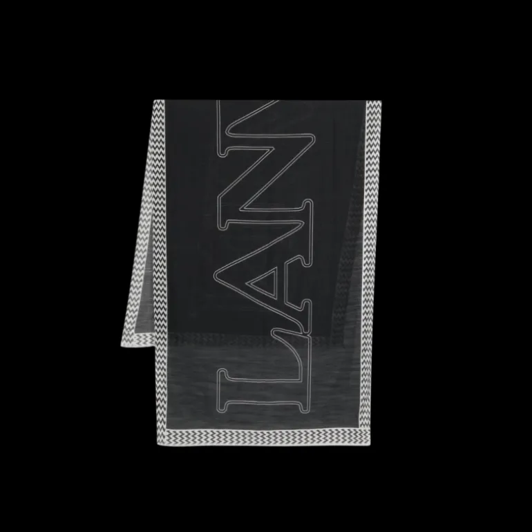 Echarpe LANVIN viscose coton noir logo blanc