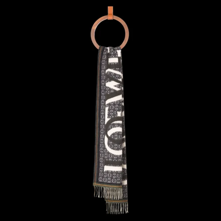 Echarpe LOEWE Love Laine cachemire bleu marine jacquard anagramme