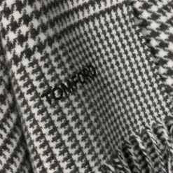 Echarpe TOM FORD laine cachemire soie Pied de poule noir blanc