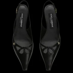 Escarpins DOLCE & GABBANA Slingback  à bride arrière cuir nappa noir logo DG doré