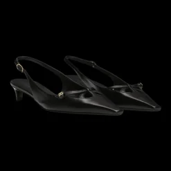 Escarpins DOLCE & GABBANA Slingback  à bride arrière cuir nappa noir logo DG doré