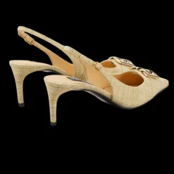 Escarpins ouverts DOLCE & GABBANA Slingback Rafia beige DG or