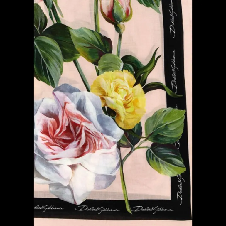 Etole foulard DOLCE & GABBANA modal soie rose imprimé floral franges