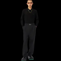 Fashion Show LACOSTE Pantalon droit à pince twill laine vierge mélangée noir ceinture logo crocodile
