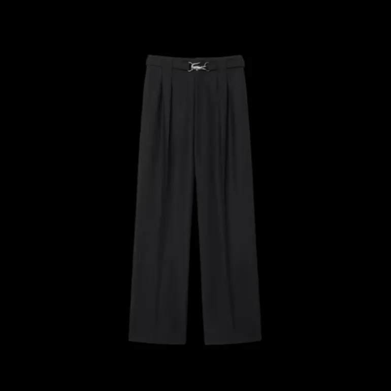 Fashion Show LACOSTE Pantalon droit à pince twill laine vierge mélangée noir ceinture logo crocodile