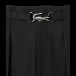 Fashion Show LACOSTE Pantalon droit à pince twill laine vierge mélangée noir ceinture logo crocodile