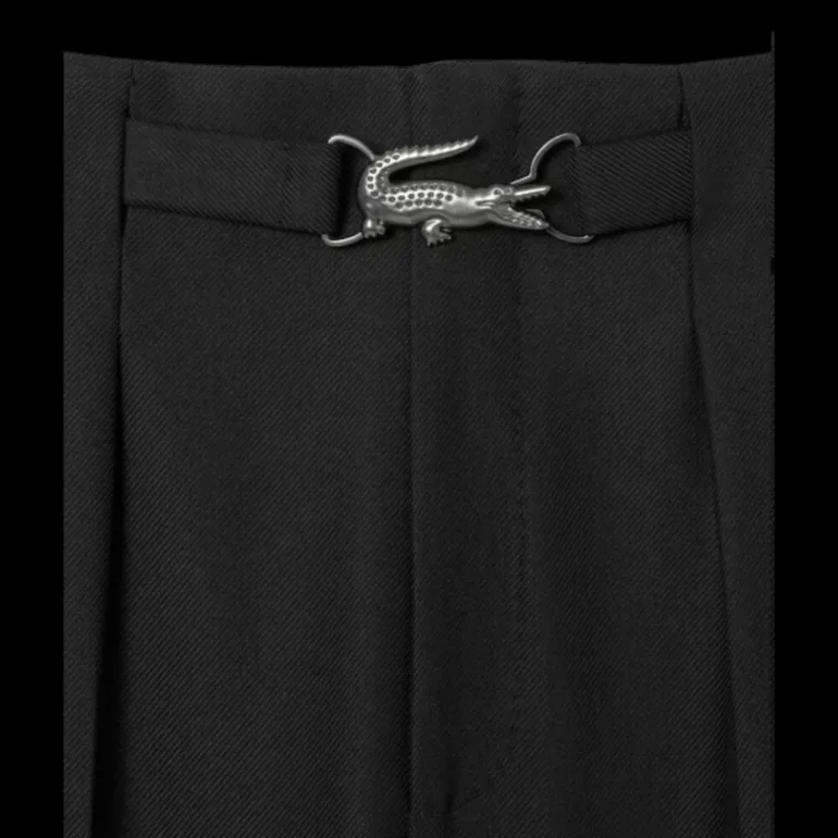 Fashion Show LACOSTE Pantalon droit à pince twill laine vierge mélangée noir ceinture logo crocodile