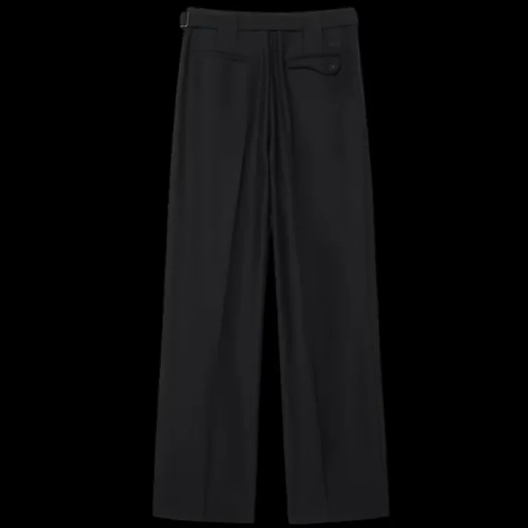 Fashion Show LACOSTE Pantalon droit à pince twill laine vierge mélangée noir ceinture logo crocodile