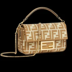 FENDI Baguette Mini Sac tissu écru jacquard FF beige