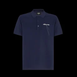 FENDI Polo classique piqué de coton bleu broderie Made in Fendi