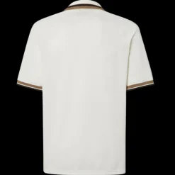 FENDI Polo manche courte jacquard FF écru col bord marron écusson