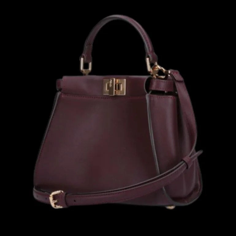 FENDI Sac Petit format Peekaboo Cuir bordeaux prune