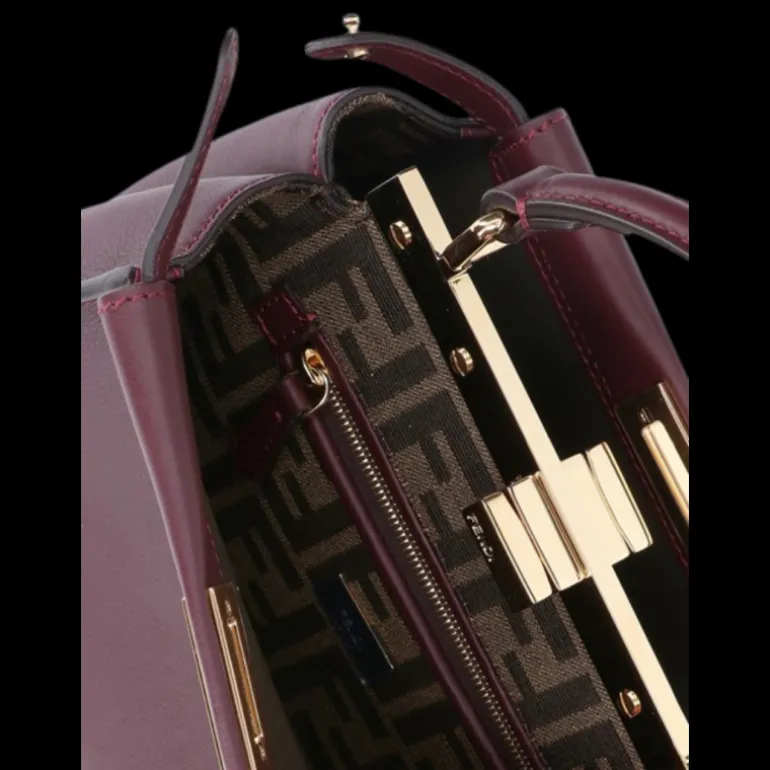 FENDI Sac Petit format Peekaboo Cuir bordeaux prune