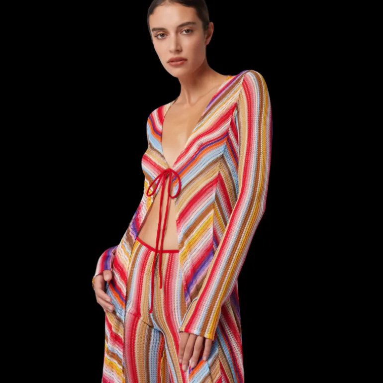 Gilet de plage MISSONI long en crochet rayé rouge