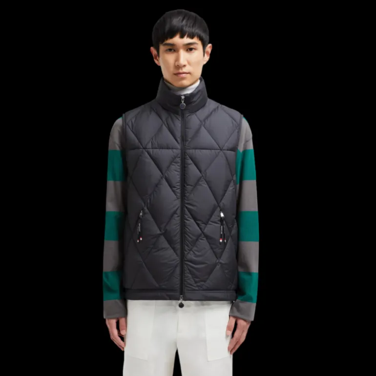 Gilet sans manche MONCLER Aroula nylon noir matelassé losange