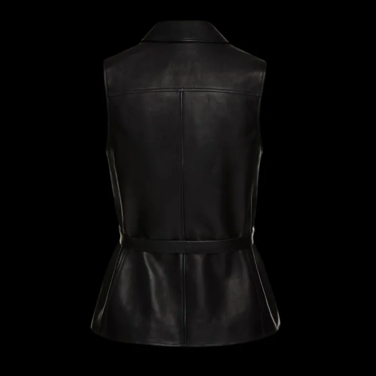 Gilet sans manches MAGDA BUTRYM cuir noir poches zippées ceinture