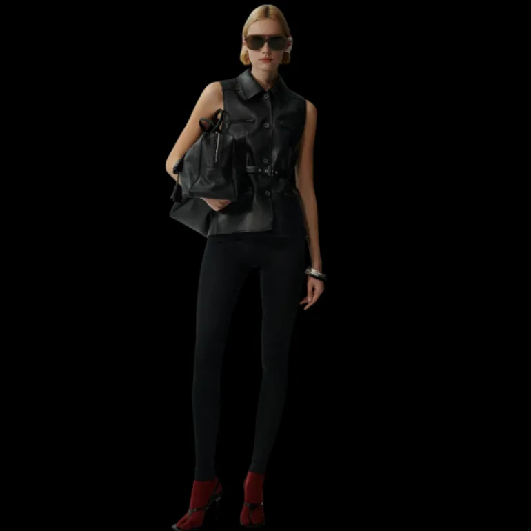 Gilet sans manches MAGDA BUTRYM cuir noir poches zippées ceinture